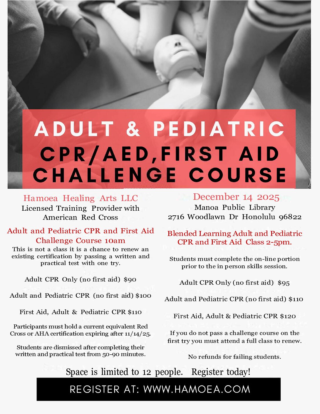 First Aid CPR/AED Challenge Course private lesson